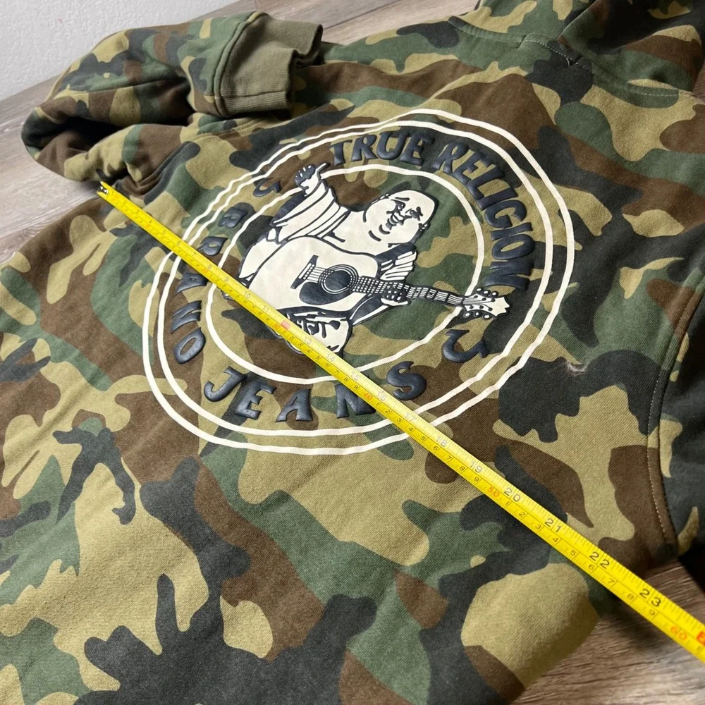 True Religion Hoodie Mens Camo Sherpa Lined Buddha Graphic Full Zip Jacket